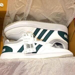 Adidas White and Green Sneakers-Hoops 3.0